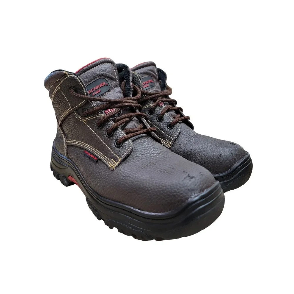 Skechers Burgin Tarlac Men's Brown‎ Steel Toe Work Boots 77143 Size 8.5 M